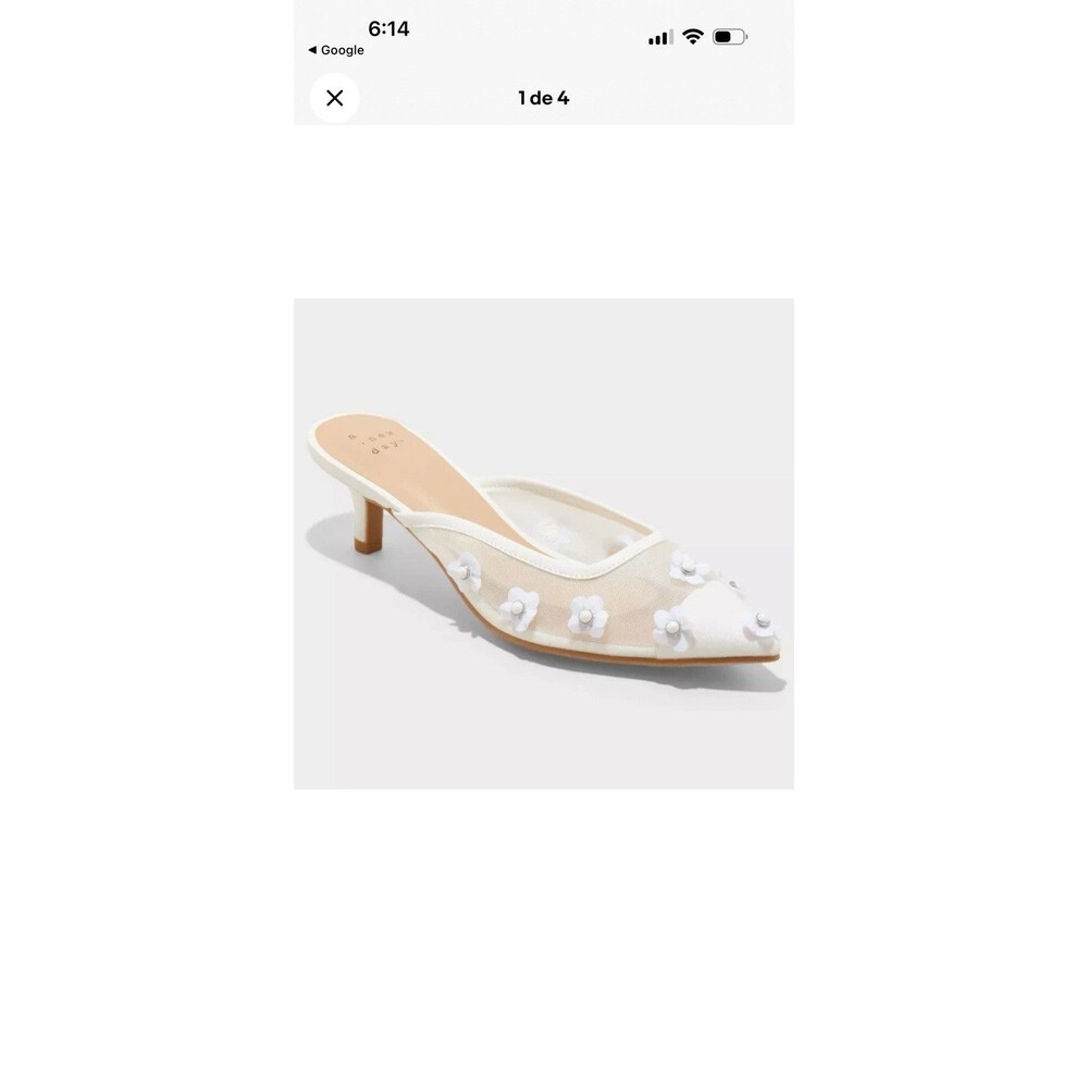 A New Day Delilah Mule Womens US 9 White Mesh Floral Memory Foam Kitten Heel - Picture 3 of 10